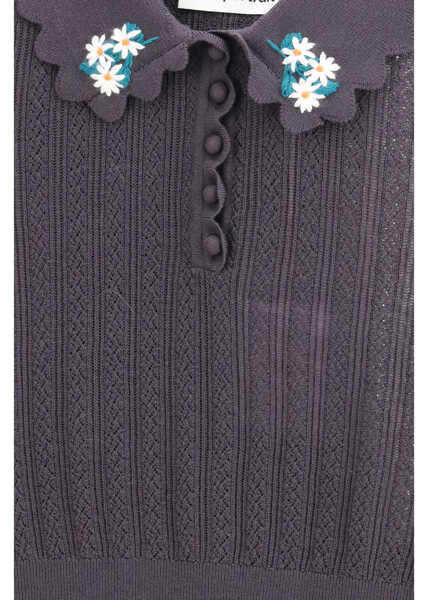 Pulovere casual Self-Portrait Cropped Top with a scalloped collar with floral embroidery GREY Femei (BM 19709378) 3