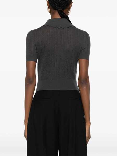 Topuri Self-Portrait Cropped Top with a scalloped collar with floral embroidery GREY Femei (BM 19709378) 4