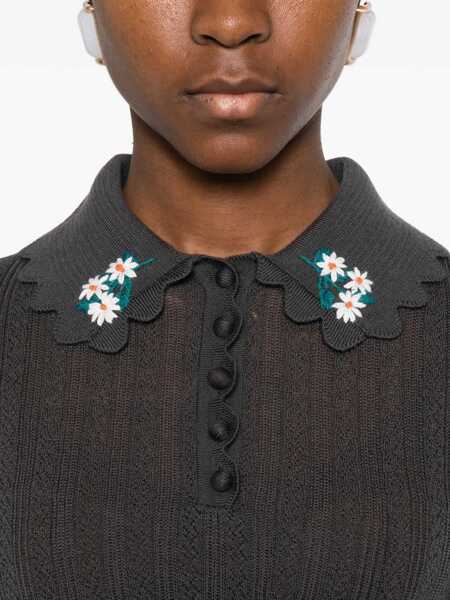 Topuri Self-Portrait Cropped Top with a scalloped collar with floral embroidery GREY Femei (BM 19709378) 5