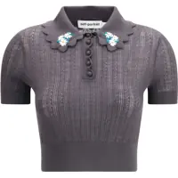 Pulovere casual Cropped Top with a scalloped collar with floral embroidery Femei