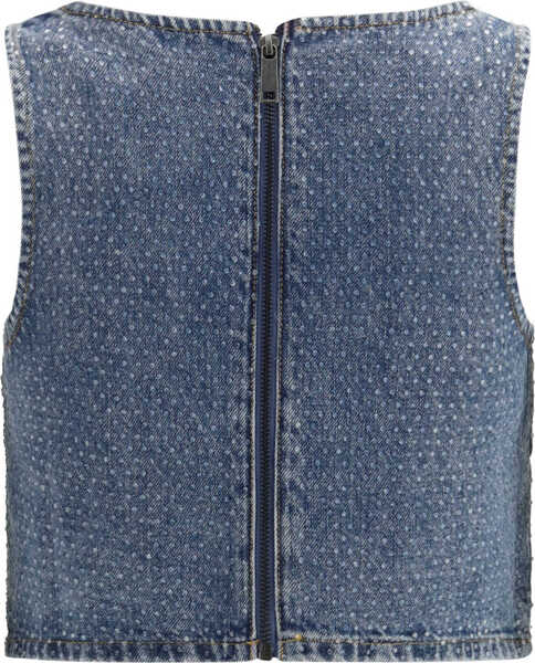 Topuri Self-Portrait Rhinestone denim crop Top BLUE Femei (BM 19709381) 2