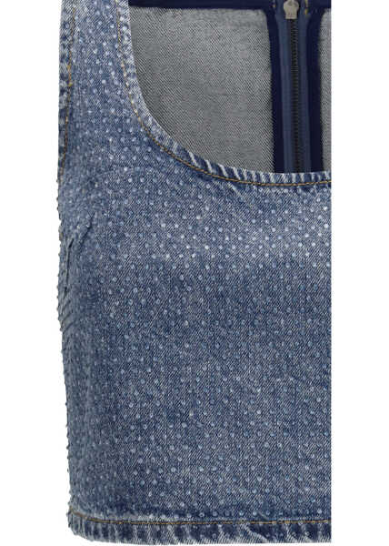 Topuri Self-Portrait Rhinestone denim crop Top BLUE Femei (BM 19709381) 3