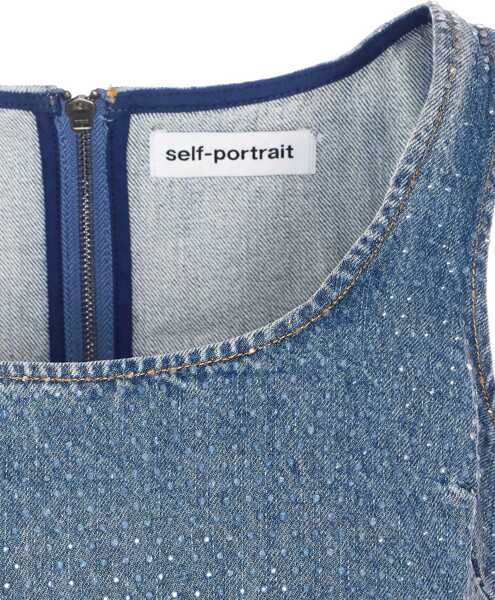 Topuri Self-Portrait Rhinestone denim crop Top BLUE Femei (BM 19709381) 4