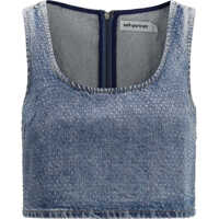 Topuri Rhinestone denim crop Top Femei