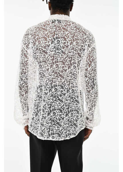 Camasi casual DSQUARED2 All-Over Sequined Sheer Casual Shirts White Barbati (BM 19709450) 2