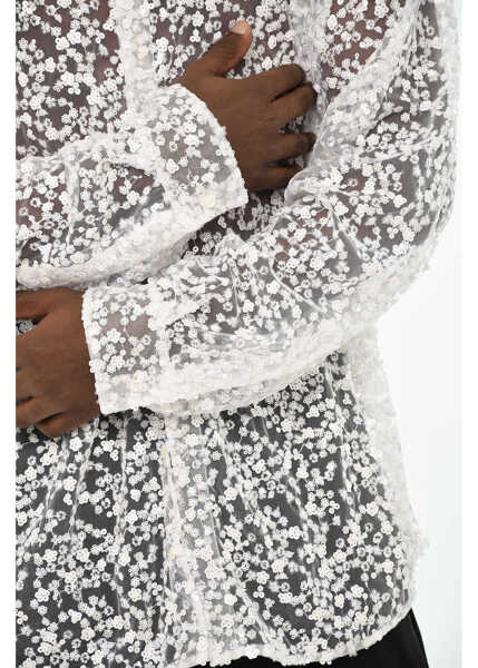 Camasi casual DSQUARED2 All-Over Sequined Sheer Casual Shirts White Barbati (BM 19709450) 3