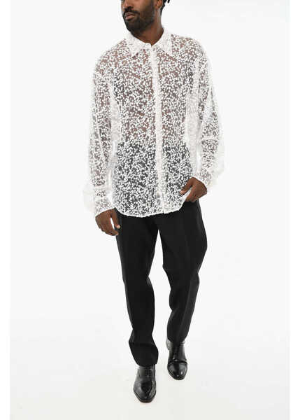 Camasi casual DSQUARED2 All-Over Sequined Sheer Casual Shirts White Barbati (BM 19709450) 4