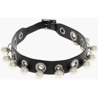 Pulovere Leather Choker Necklace With Metal Eyelets And Beads Femei