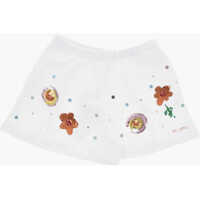 Pantaloni scurti Solid Color Brushed Cotton Shorts With Sequins Details Baieti