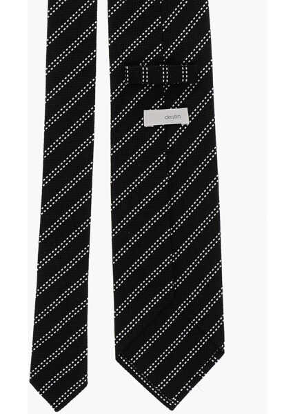 Cravate Destin Jacquard Silk Tie With Oblique Stripes Pattern Black Barbati (BM 19709753) 3