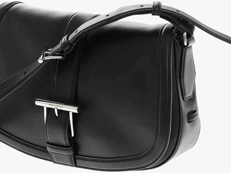 Genti de umar Alexander McQueen Leather Maxi Saddle Bag With Logo Black Femei (BM 19709759) 3