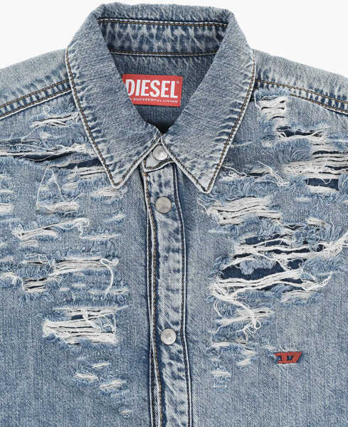 Camasi de blugi Diesel Distressed Effect Deblex-Fs-J Denim Shirt Dress Blue Fete (BM 19709771) 2