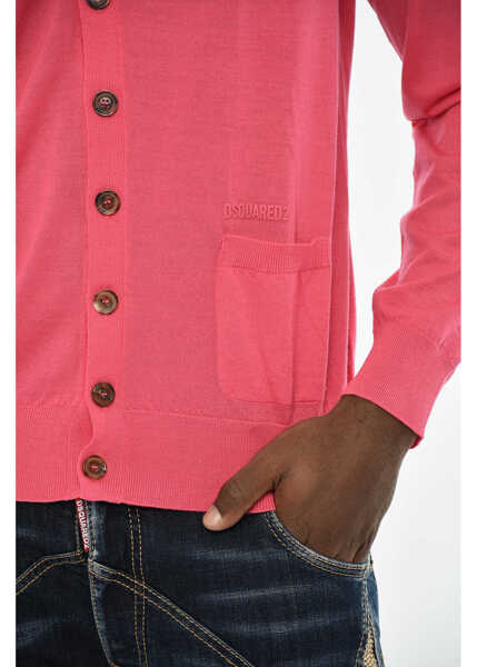 Cardigane DSQUARED2 Virgin Wool V-Neck Cardigan With Two-Pockets Pink Barbati (BM 19709786) 3