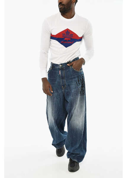 Blugi drepti DSQUARED2 Icon Wide Leg Loose Fit Jeans Blue Barbati (BM 19709789) 3