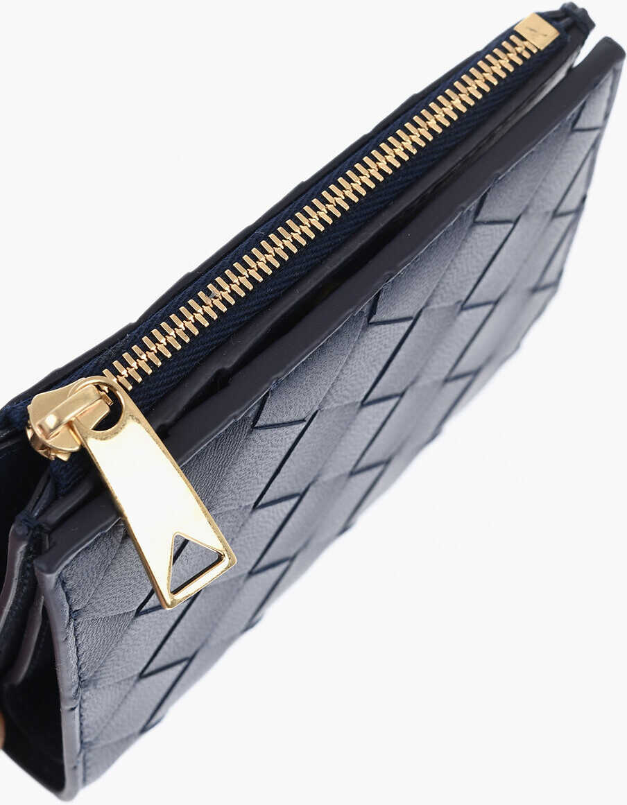Portofele Bottega Veneta Braided Leather Wallet With Zip Blue Femei (BM 19709813) 3