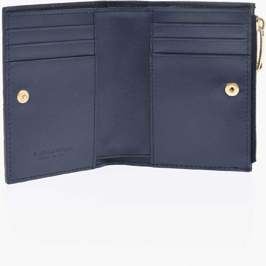 Portofele Bottega Veneta Braided Leather Wallet With Zip Blue Femei (BM 19709813) 4