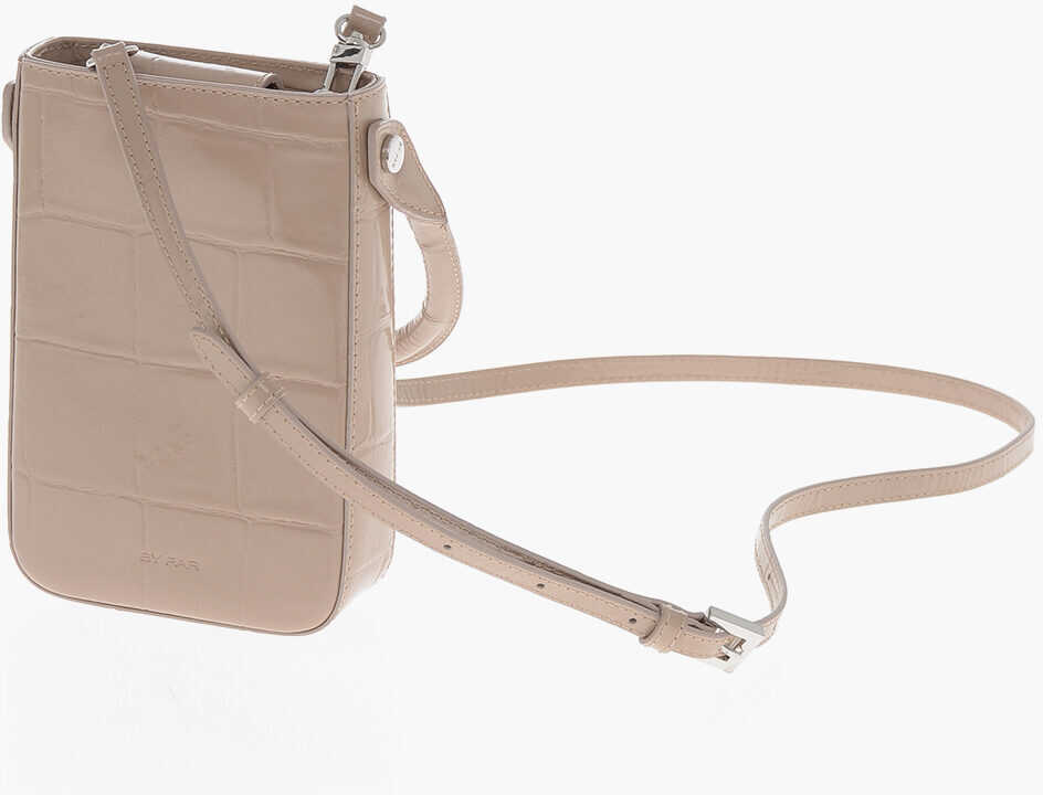 Genti mini BY FAR Mini Crocodile-Effect Leather Crossbody Bag Beige Femei (BM 19709831) 3