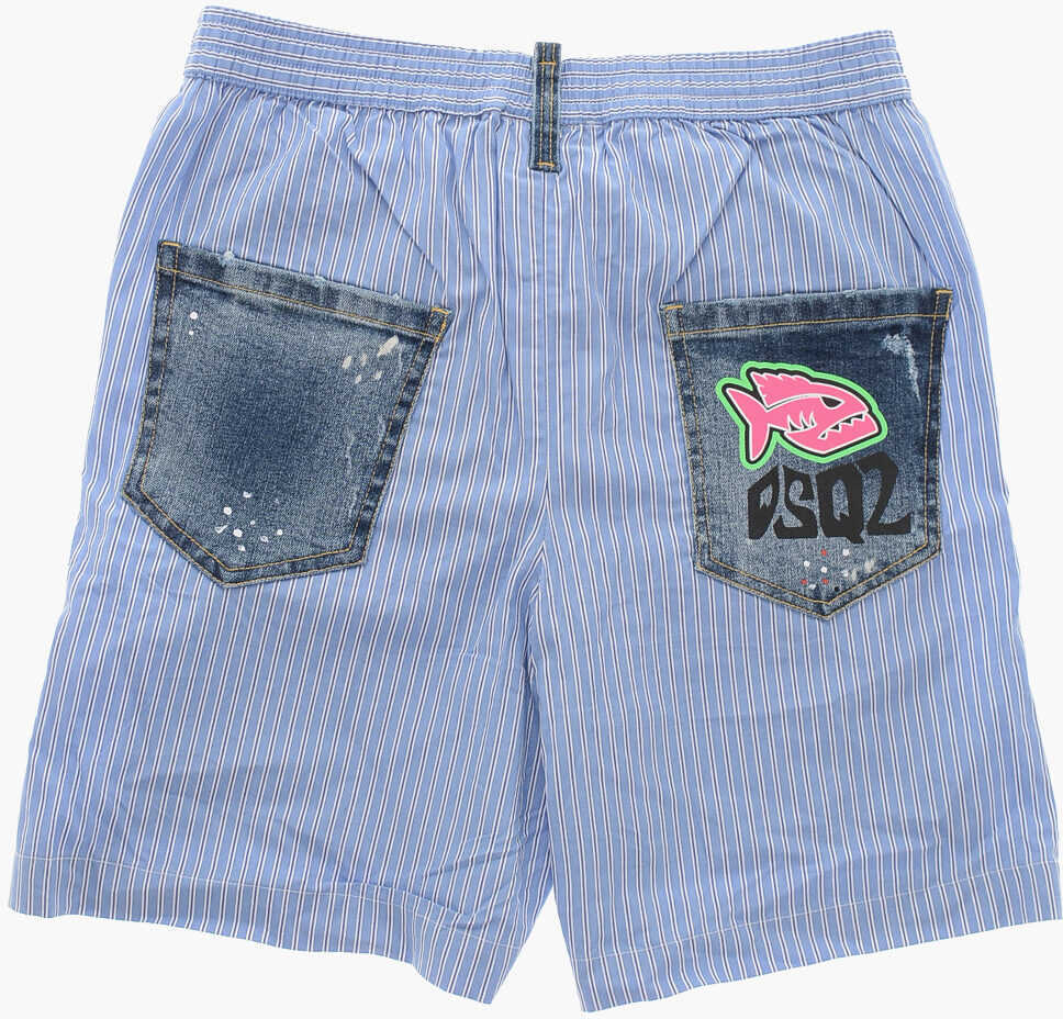 Pantaloni scurti DSQUARED2 Popeline And Denim Shorts With Distressed Details Blue Baieti (BM 19709834) 3