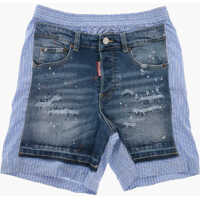 Pantaloni scurti Popeline And Denim Shorts With Distressed Details Baieti