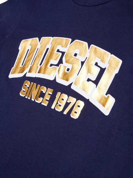 Tricouri Diesel Crew Neck Gof T-Shirt With Lam Print Blue Baieti (BM 19709852) 4