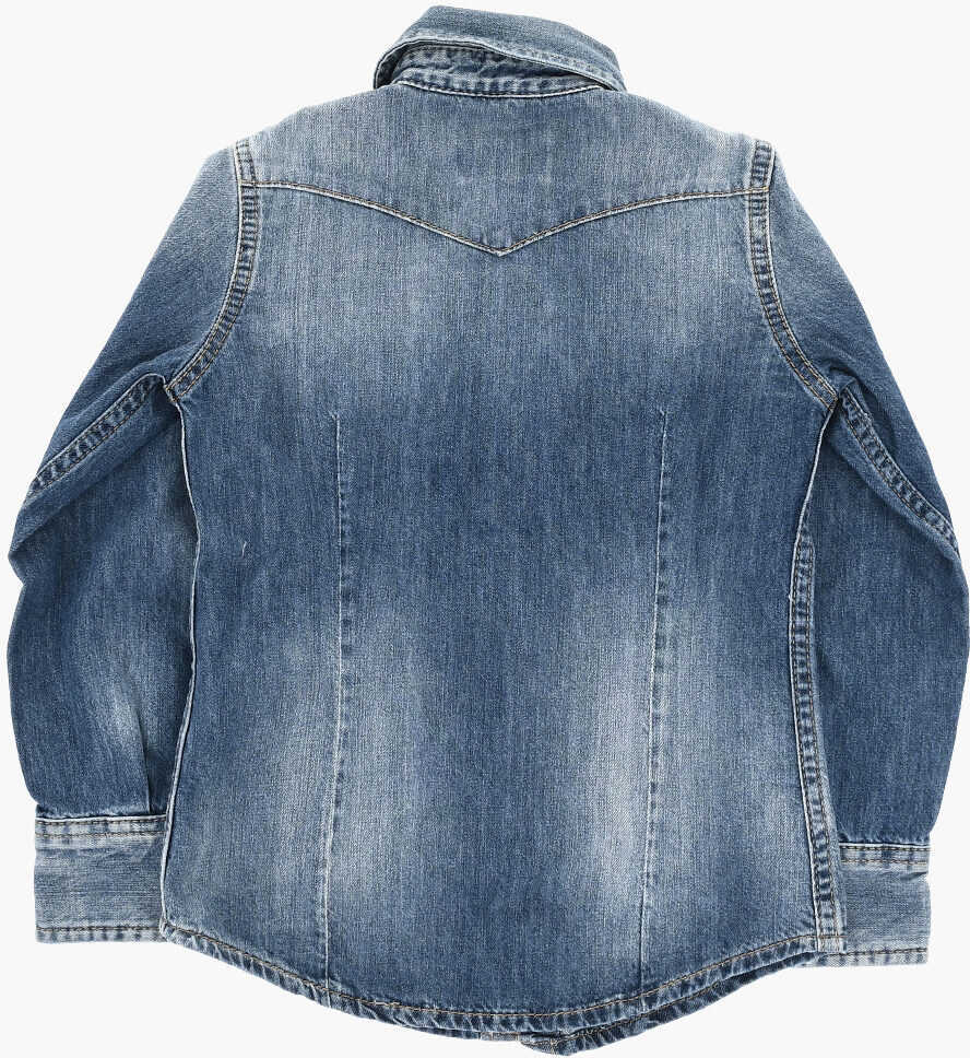 Camasi DSQUARED2 Denim Shirt With Double Breast Pocket Blue Baieti (BM 19709945) 3