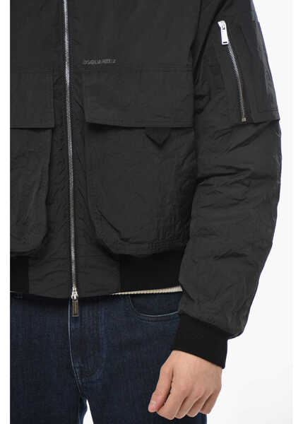 Geci Parka DSQUARED2 Solid Color Bomber With Frontal Maxi Pockets Black Barbati (BM 19709978) 3