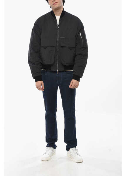 Geci Parka DSQUARED2 Solid Color Bomber With Frontal Maxi Pockets Black Barbati (BM 19709978) 4