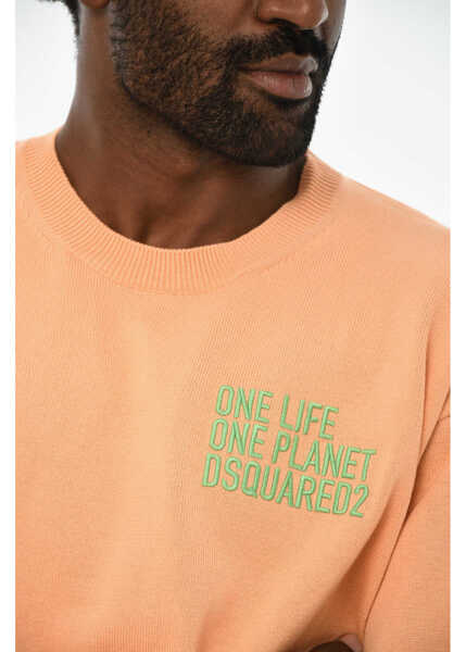 Pulovere DSQUARED2 Cotton Crew-Neck Sweater With Embroidery Orange Barbati (BM 19710002) 3