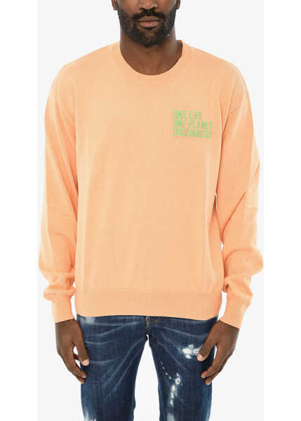 Pulovere DSQUARED2 Cotton Crew-Neck Sweater With Embroidery Orange Barbati (BM 19710002) 1