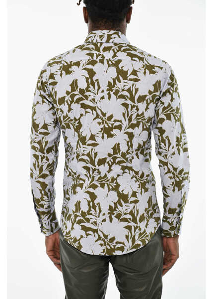 Camasi casual DSQUARED2 Floral Motif Two-Tone Shirt White Barbati (BM 19710011) 2