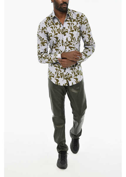 Camasi casual DSQUARED2 Floral Motif Two-Tone Shirt White Barbati (BM 19710011) 4