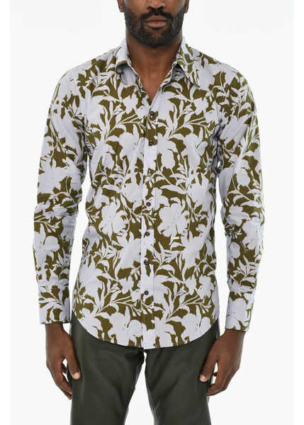 Camasi casual DSQUARED2 Floral Motif Two-Tone Shirt White Barbati (BM 19710011) 1