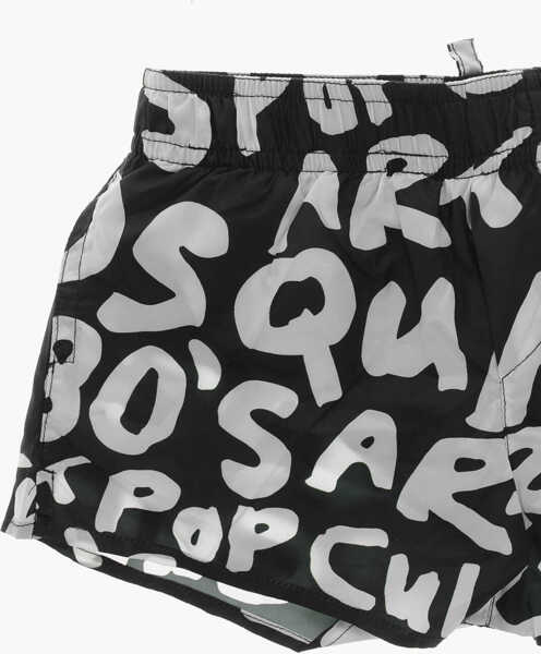 Bermude DSQUARED2 Monogram Patterned Swimshorts Black & White Baieti (BM 19710014) 2