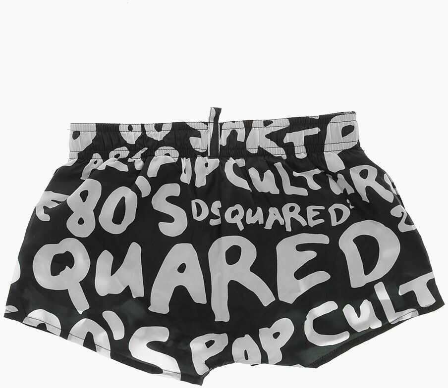Bermude DSQUARED2 Monogram Patterned Swimshorts Black & White Baieti (BM 19710014) 3