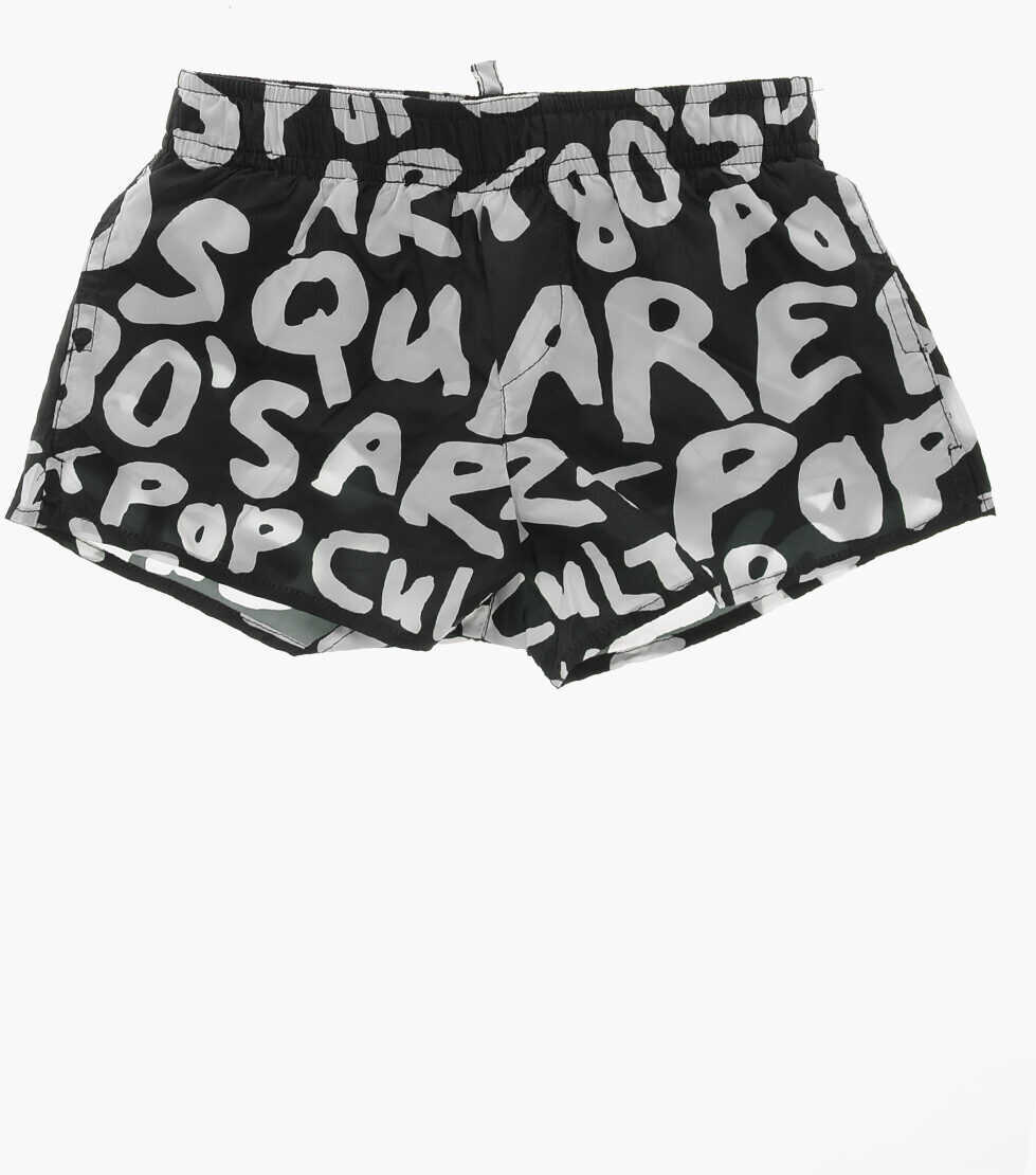 Bermude DSQUARED2 Monogram Patterned Swimshorts Black & White Baieti (BM 19710014) 1