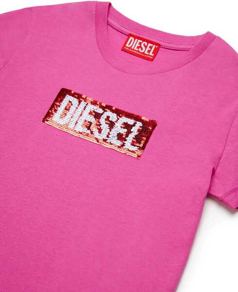 Tricouri Diesel Cotton Tjeki Crew-Neck T-Shirt With Sequined Logo Pink Baieti (BM 19710026) 3