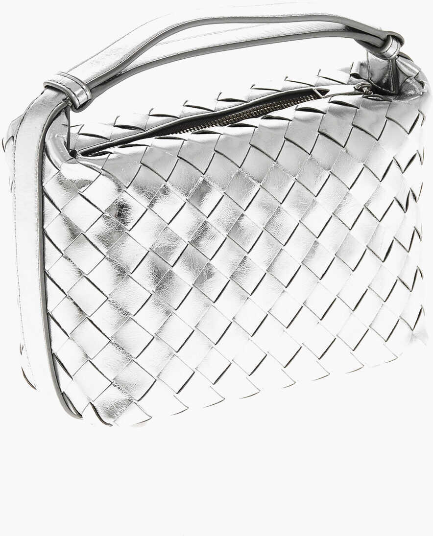 Genti de mana Bottega Veneta Metallic Leather Mini Handbag Silver Femei (BM 19710032) 2