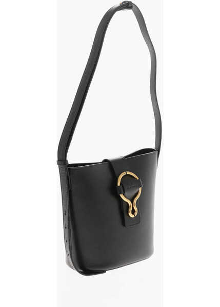 Genti de umar IL BISONTE Leather Bucket Bag With Golden Effect Details Black Femei (BM 19710041) 3