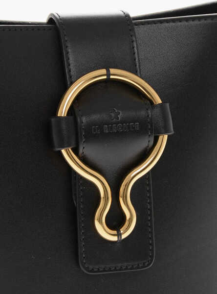 Genti de umar IL BISONTE Leather Bucket Bag With Golden Effect Details Black Femei (BM 19710041) 4