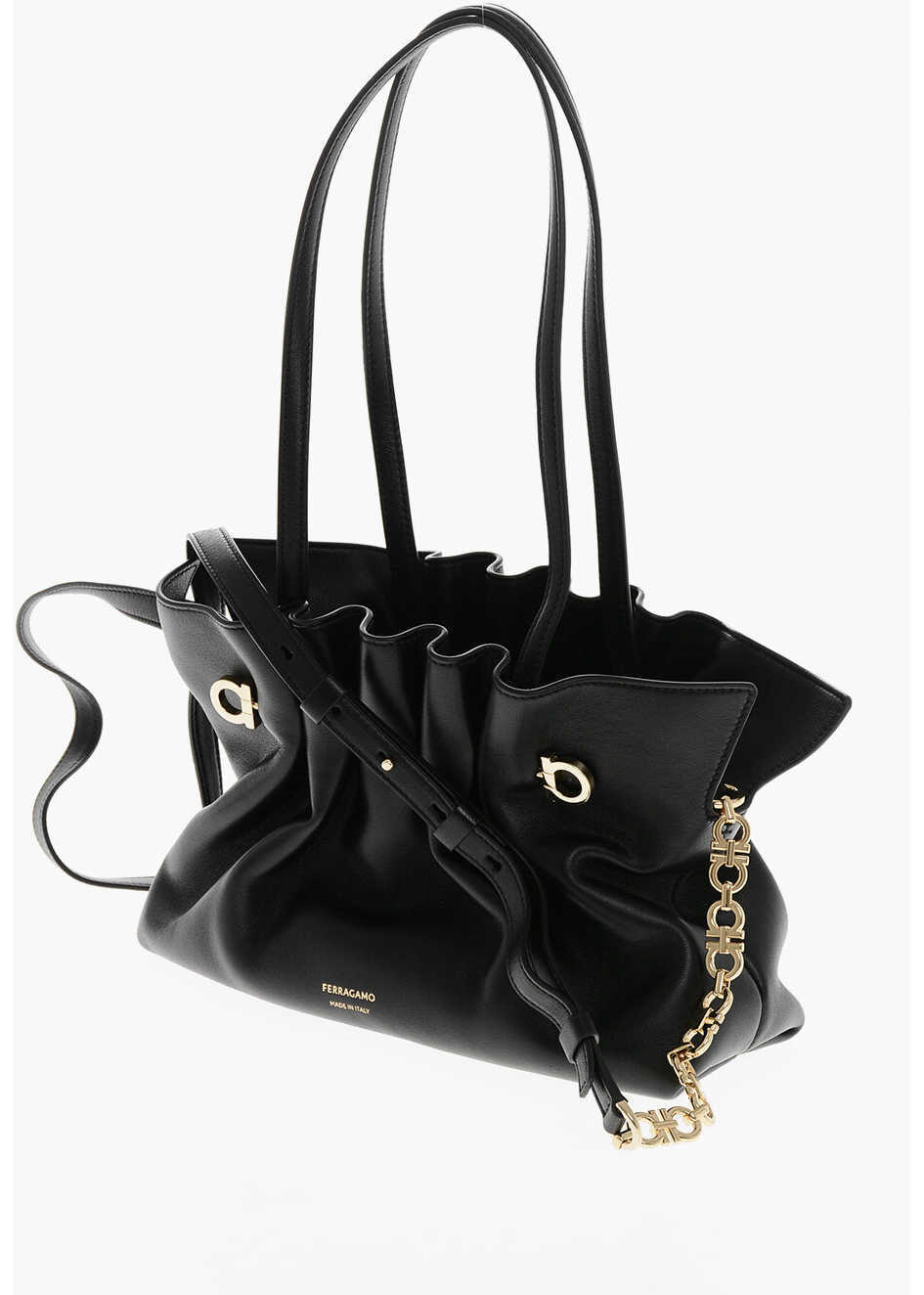 Genti de umar Salvatore Ferragamo Leather Draped Bag With Golden Effect Monogram Black Femei (BM 19710053) 3