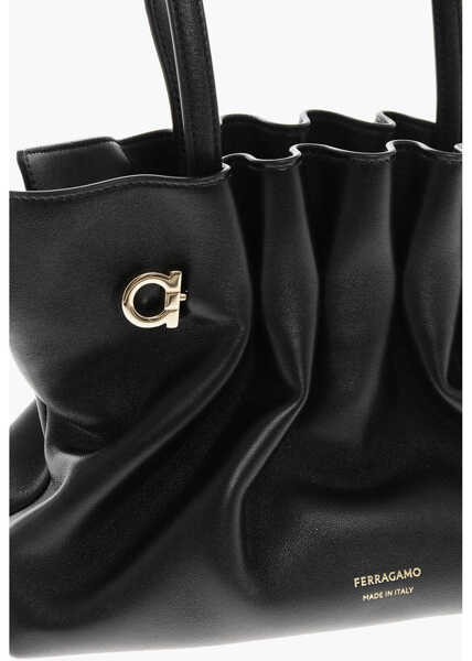 Genti de umar Salvatore Ferragamo Leather Draped Bag With Golden Effect Monogram Black Femei (BM 19710053) 4