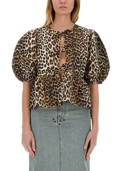 Bluze Ganni Blusa Con Motivo Animalier ANIMALIER Femei (BM 19710167) 2