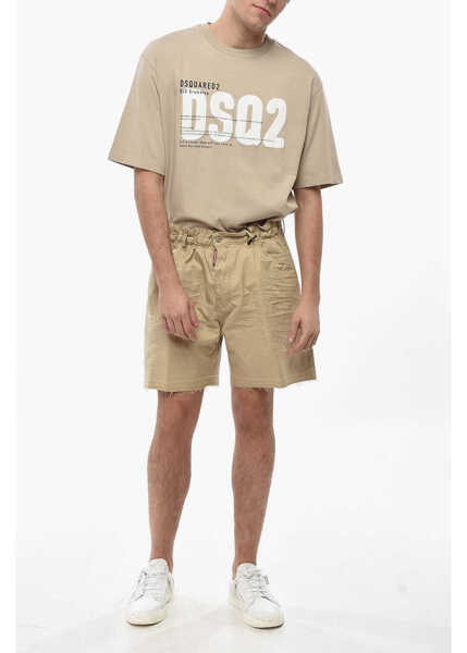 Pantaloni scurti DSQUARED2 Distressed Effect Cotton Shorts Beige Barbati (BM 19710338) 4