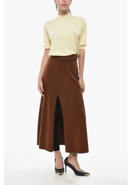 Fuste lungi Ermanno Scervino Knitted Midi Skirt With Front Split Brown Femei (BM 19710359) 4