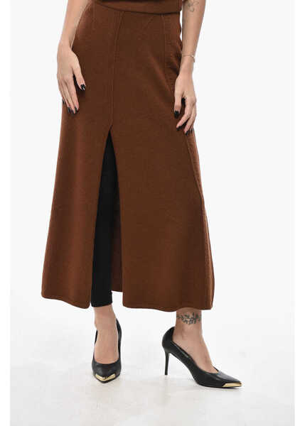 Fuste lungi Ermanno Scervino Knitted Midi Skirt With Front Split Brown Femei (BM 19710359) 1