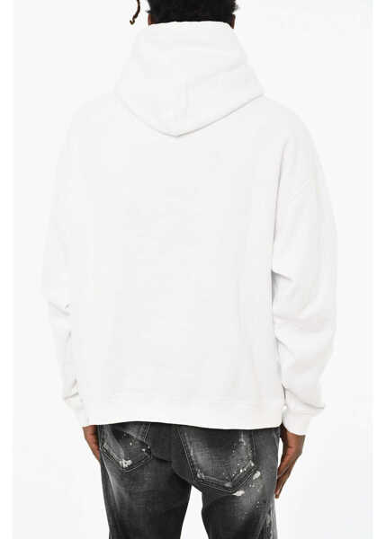 Hanorace DSQUARED2 Cotton Crew-Neck Sweatshirt With Contrasting Print Black & White Barbati (BM 19710383) 2