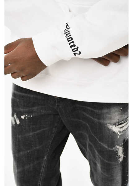 Hanorace DSQUARED2 Cotton Crew-Neck Sweatshirt With Contrasting Print Black & White Barbati (BM 19710383) 3
