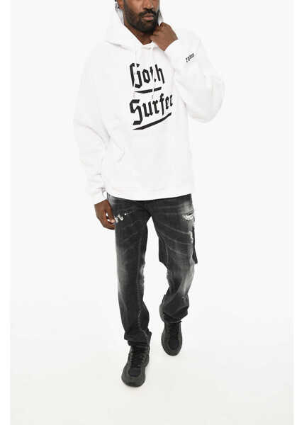 Hanorace DSQUARED2 Cotton Crew-Neck Sweatshirt With Contrasting Print Black & White Barbati (BM 19710383) 4