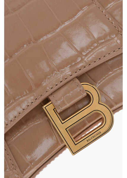 Genti de mana Balenciaga Crocodile Effect Patent Leather Hourglass Xs Handbag With Re Brown Femei (BM 19710392) 4