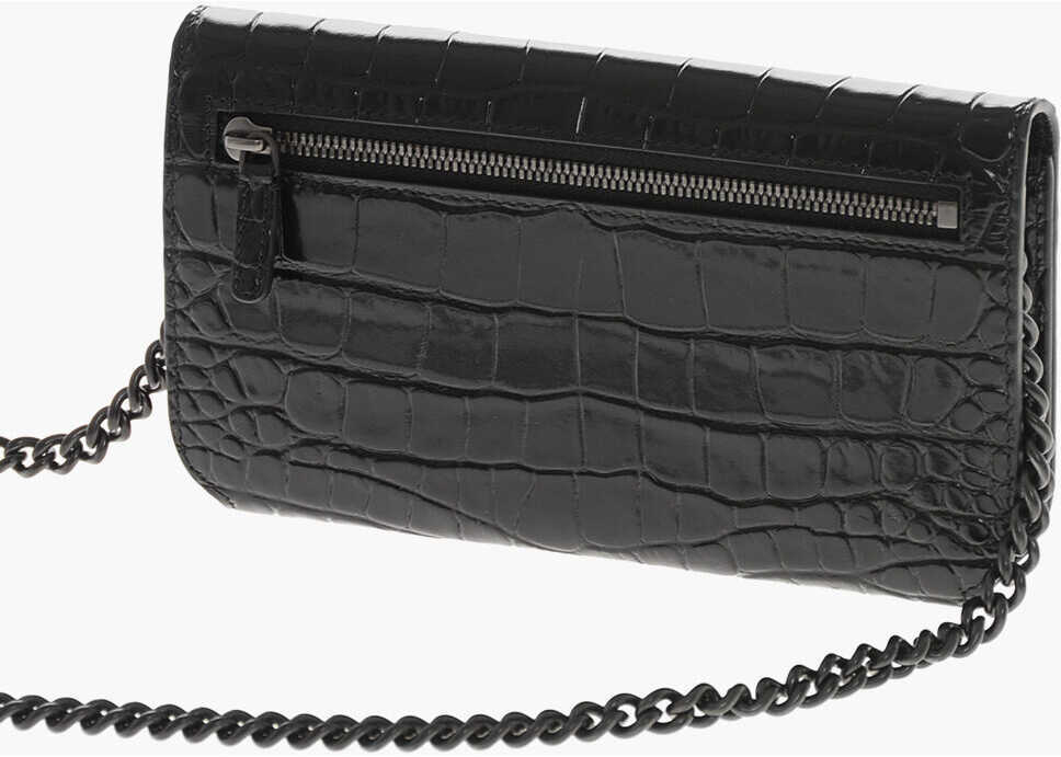 Huse mobil & tablete Balenciaga Crocodile Effect Embossed Leather Smartphone Holder With Cha Black Femei (BM 19710413) 2